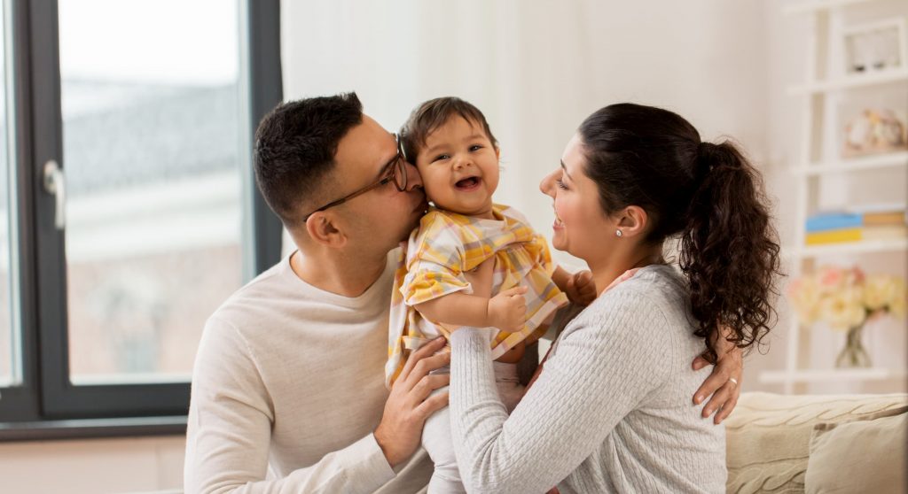 happy family with baby daughter diverse asian man white woman mixed baby