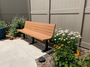 Bench at Barrick & Kristi Wilson Terrace at the Senior Behavioral Health Center at NMC Health Medical Center in Newton KS