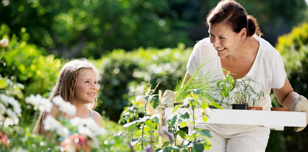 mother and daughter in the garden