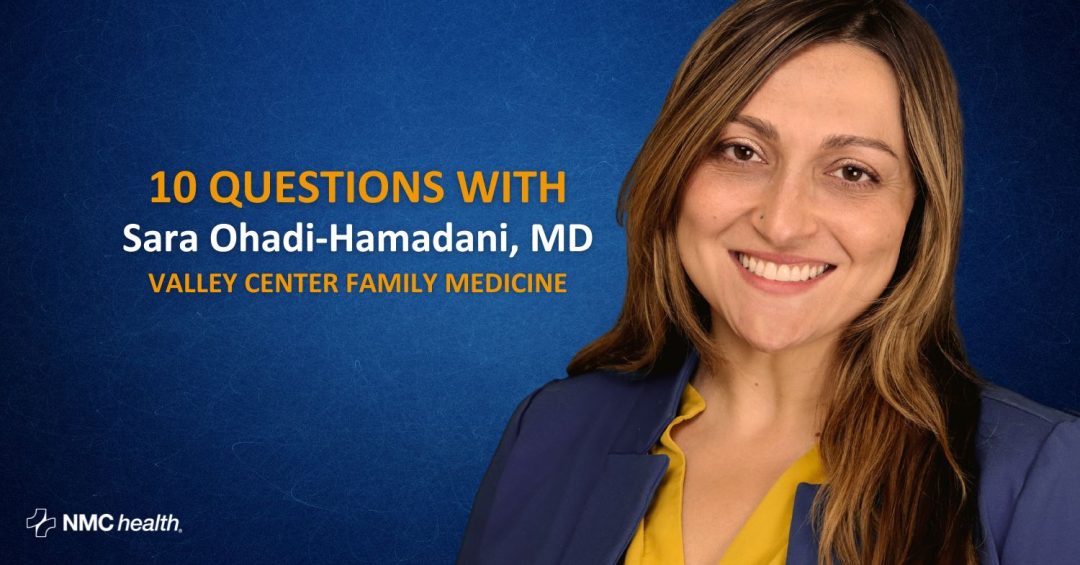 graphic containing picture of smiling doctor
