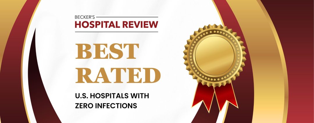 red and gold banner with off-white background and golden badge stating that NMC Health is top rated hospital for infection prevention