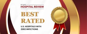 red and gold banner with off-white background and golden badge stating that NMC Health is top rated hospital for infection prevention